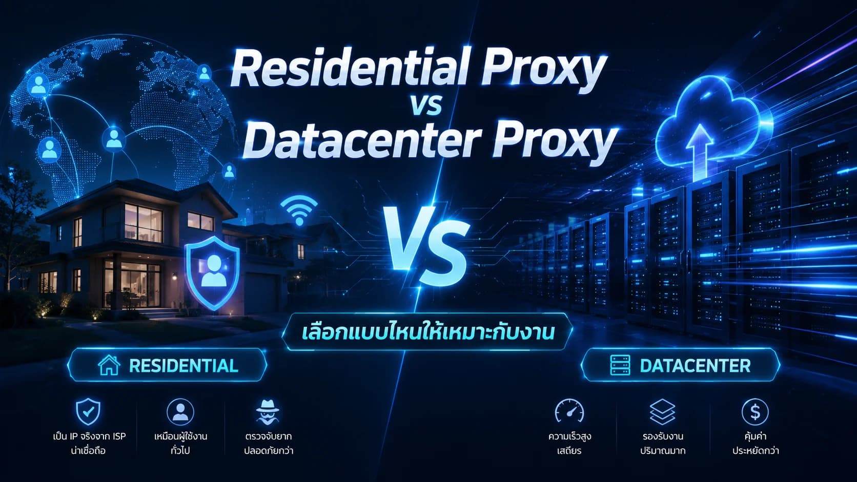 รูปภาพประกอบบทความ Residential Proxy vs Datacenter Proxy: เลือกแบบไหนให้เหมาะกับงาน