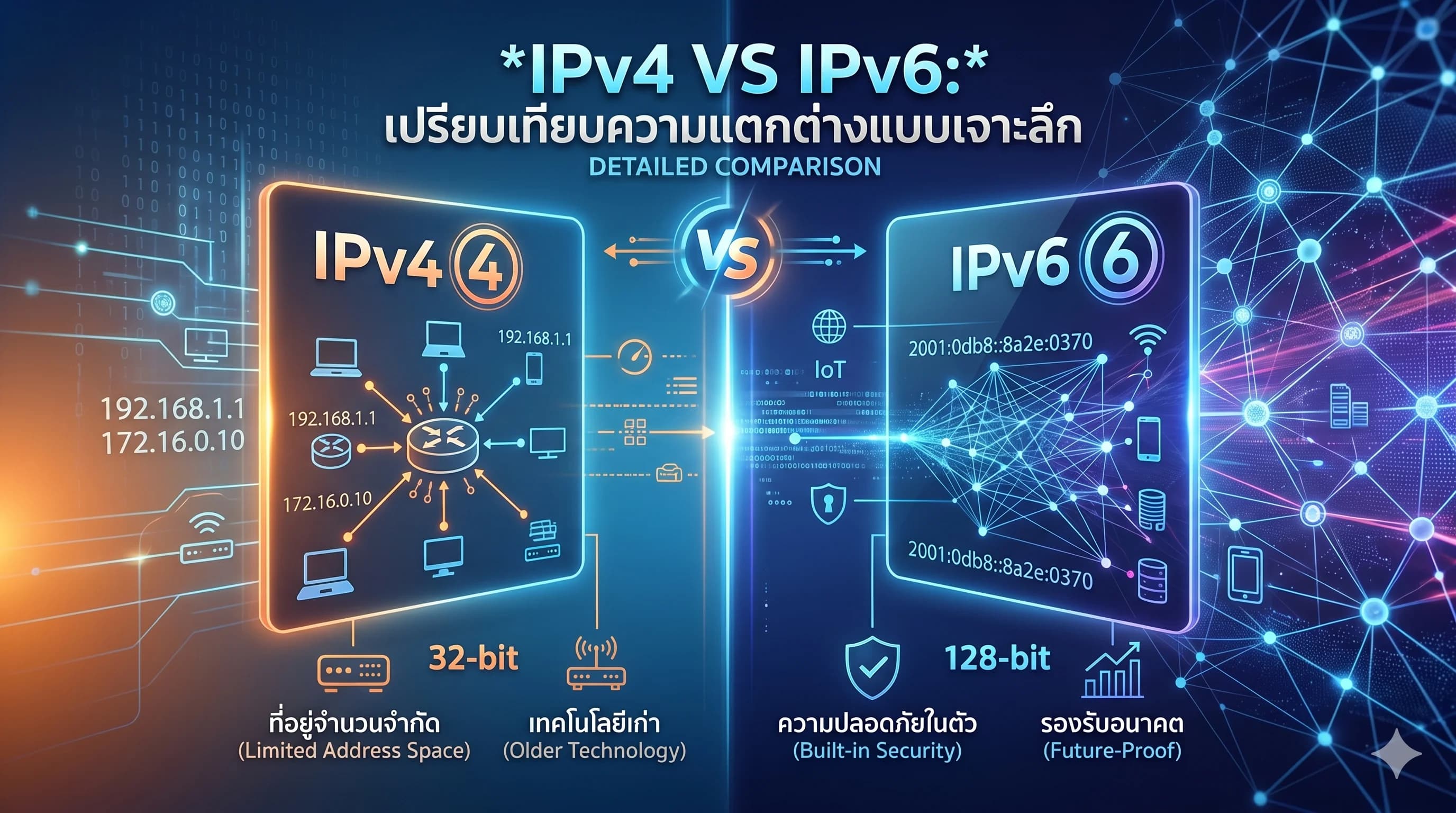 รูปภาพประกอบบทความ เจาะลึกความแตกต่างระหว่าง IPv4 และ IPv6 แบบละเอียด